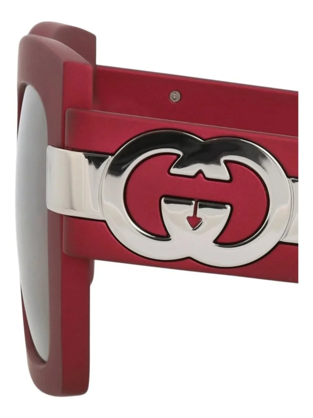 New Gucci Women's Sunglasses Square Rectangle Injection Frame Red Red Grey